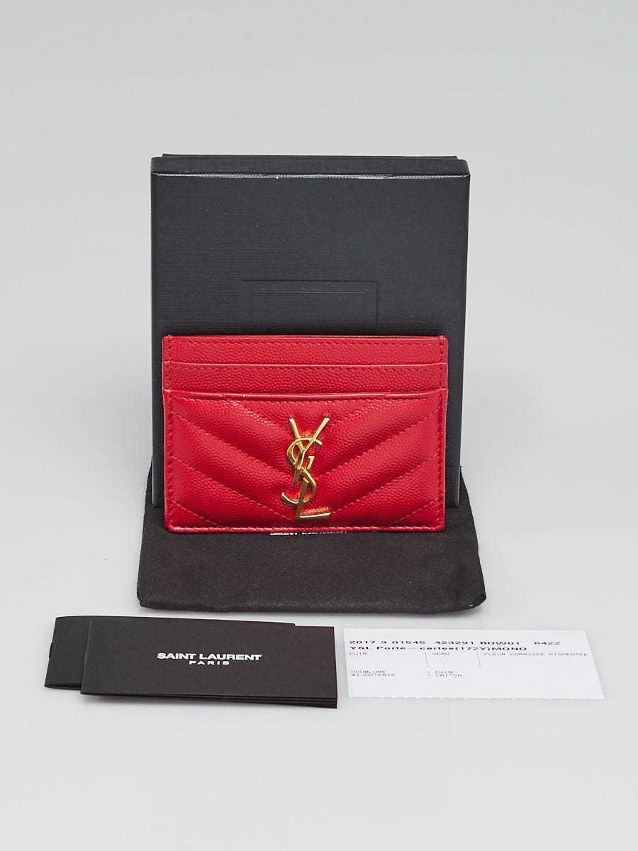 Yves Saint Laurent Red Chevron Quilted Leather Card Holder - Yoogi's Closet