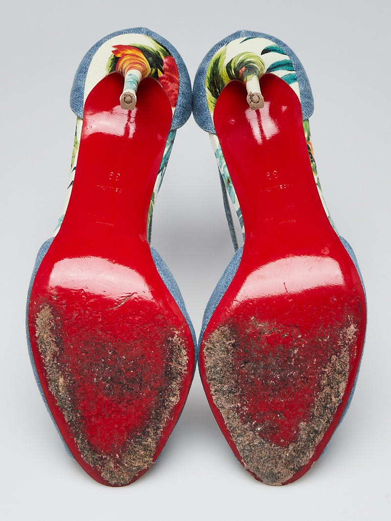 Christian Louboutin Blue Jean and Hawaii Print Leather