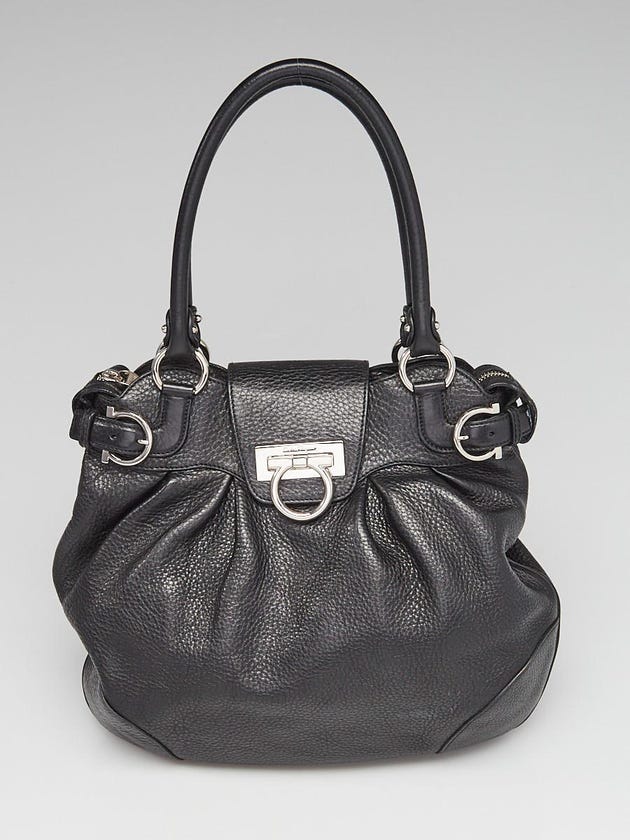 Salvatore Ferragamo Black Pebbled Leather Calfskin Leather Vittoria Shoulder Bag