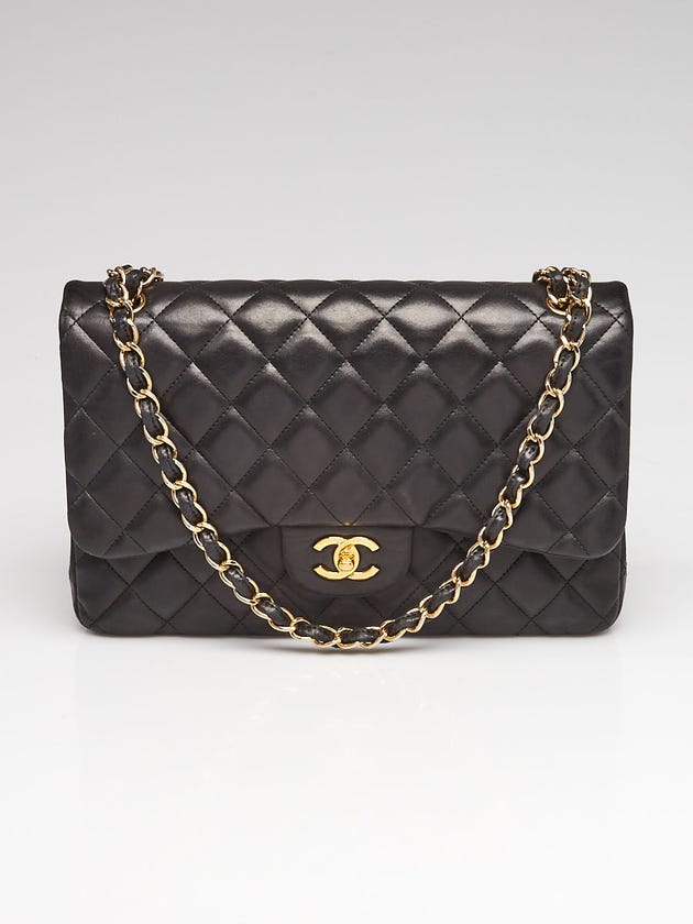 Chanel Black Quilted Lambskin Leather Classic Jumbo Double Flap Bag