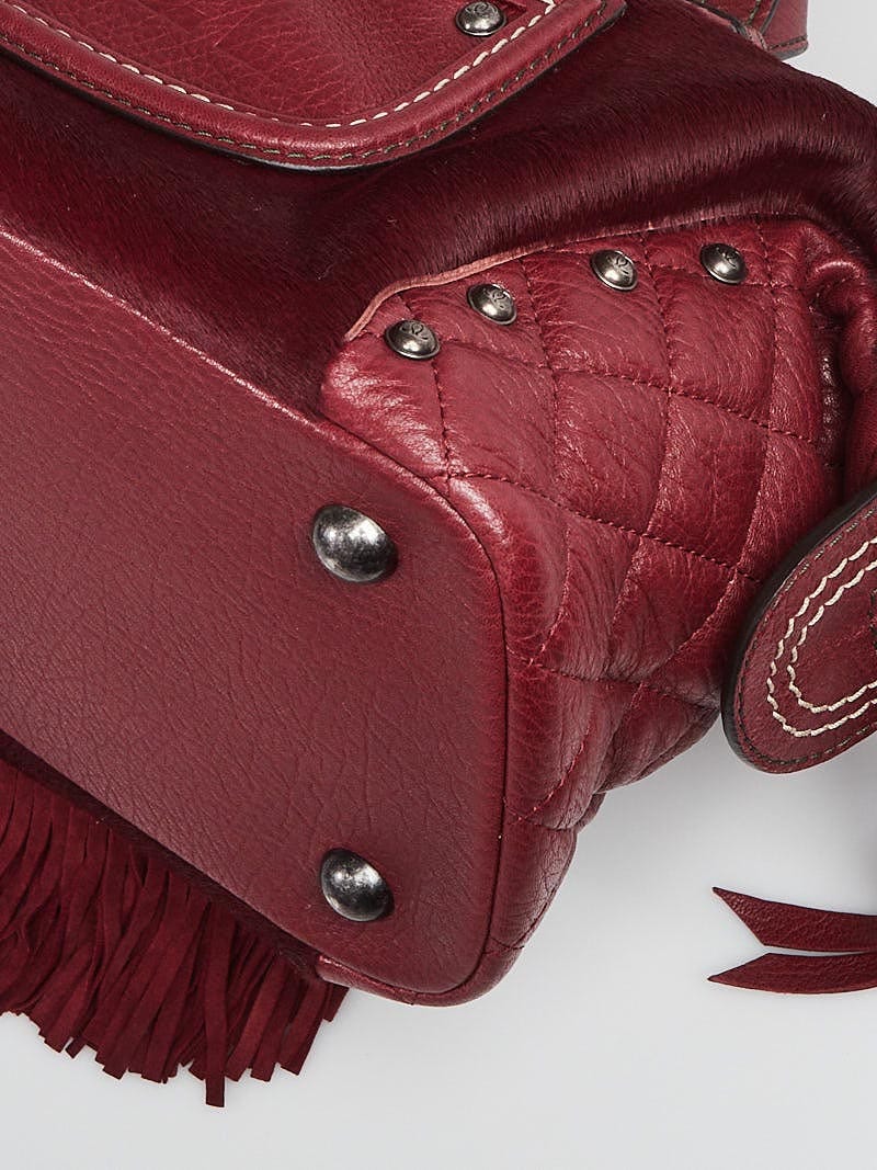 CHANEL バーガンディ ファー バッグ Chanel Burgundy Pony Hair and Leather Fringe Paris-Dallas