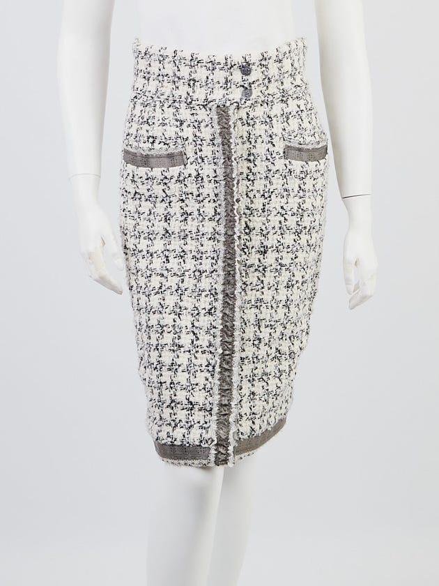Chanel White/Grey/Black Silk Tweed Skirt Size 6/38