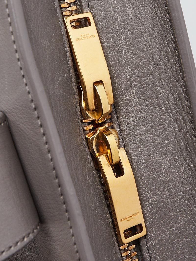 Yves Saint Laurent Grey Calfskin Leather Baby Monogram Cabas