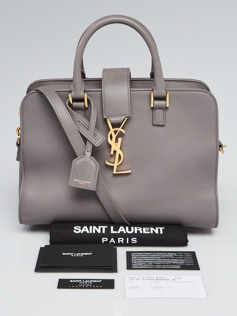 Yves Saint Laurent Grey Calfskin Leather Baby Monogram Cabas Bag