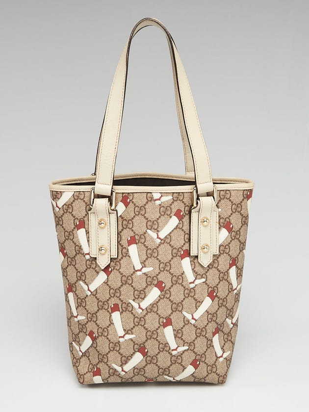 Gucci Beige GG Coated Canvas Boot Print Small Tote Bag