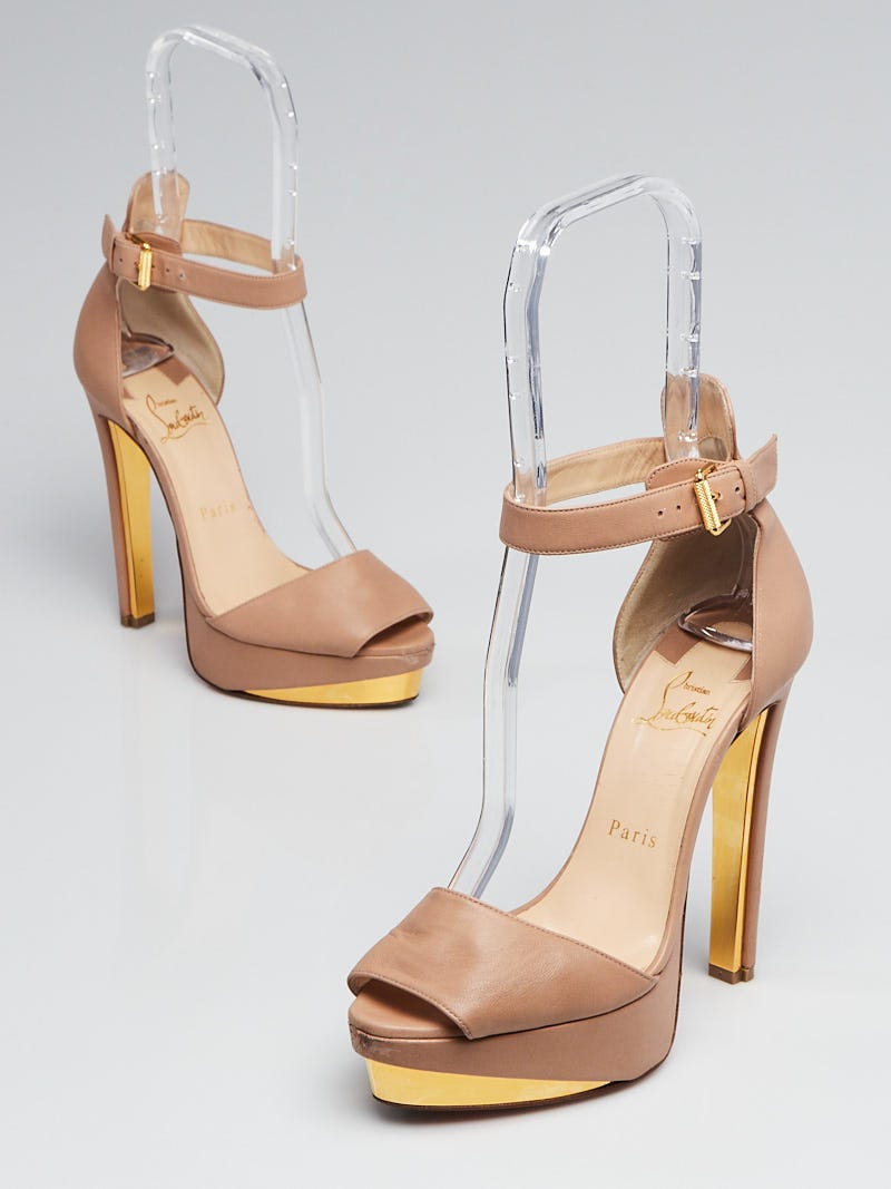 Christian Louboutin Nude Leather Platform Tuctopen Heels Size 7 37.5 Yoogi s Closet