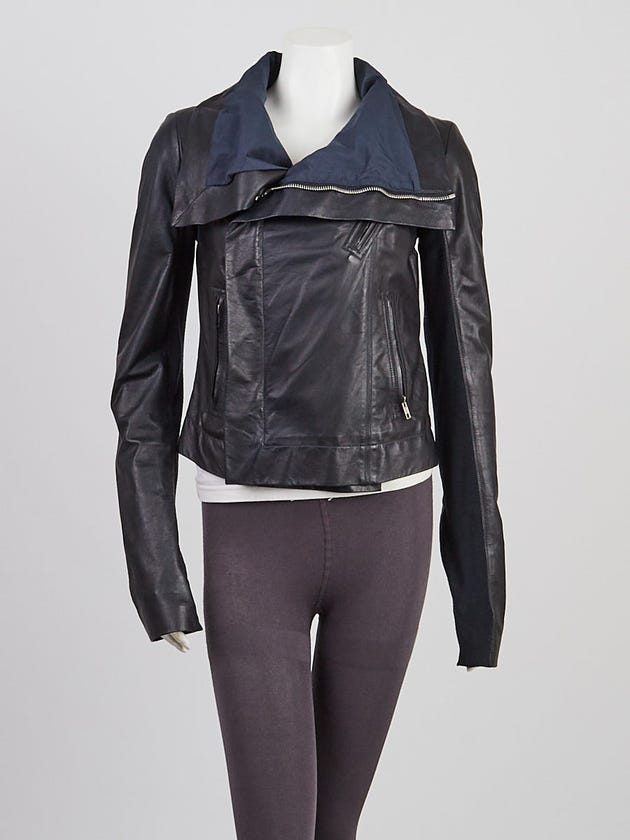Rick Owens Navy Blue Vintage Leather Biker Jacket Size 10/44