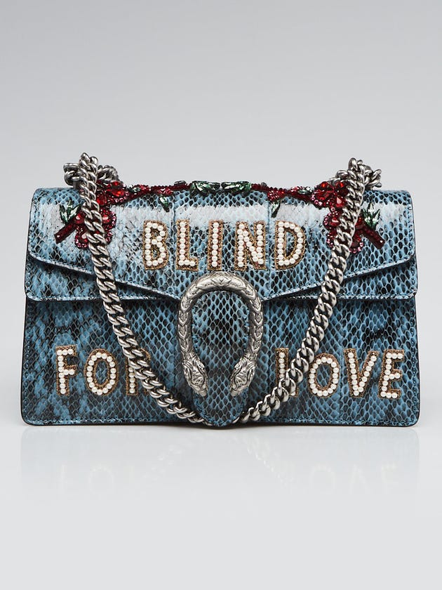 Gucci Marine Blue Python and Crystal Embellished 'Blind for Love' Small Dionysus Bag
