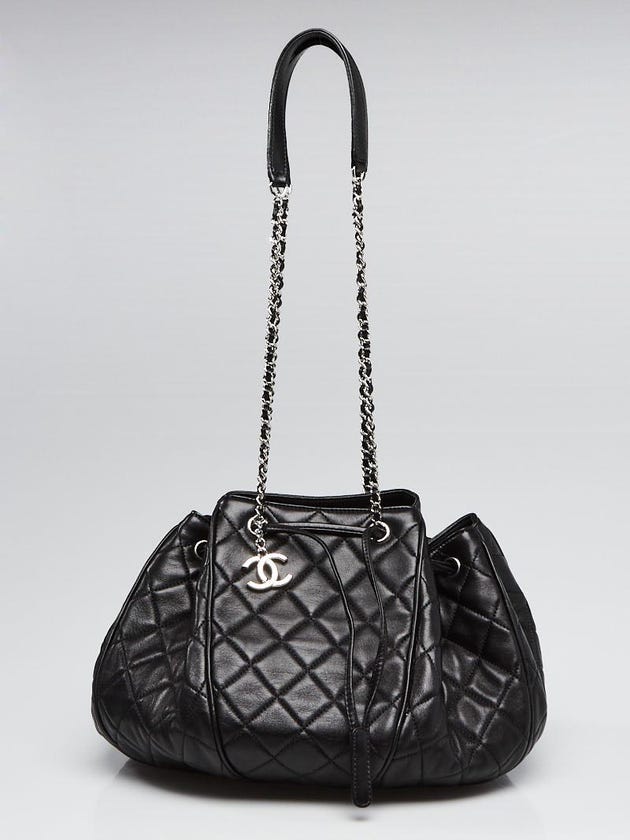 Chanel Black Quilted Lambskin Leather Drawstring Shoulder Bag