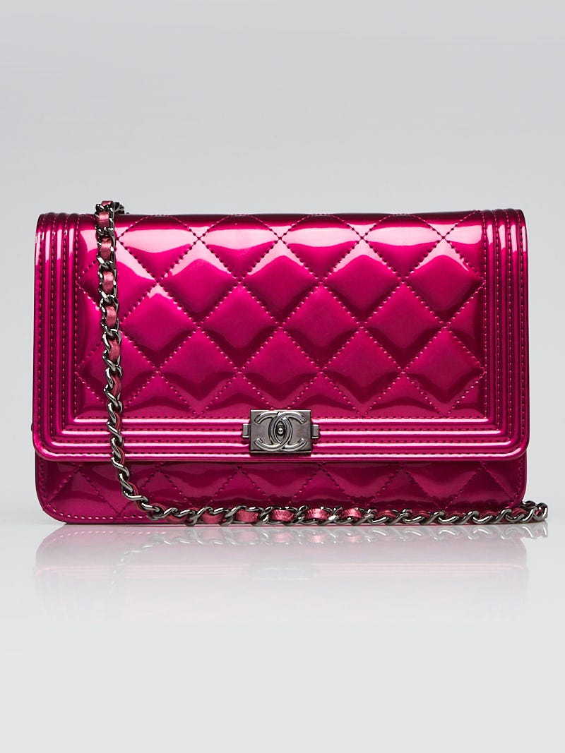 Chanel Pink Quilted Patent Leather Boy WOC Clutch Bag - Yoogi's Closet