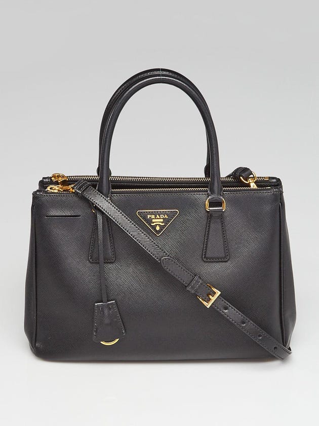 Prada Black Saffiano Lux Leather Small Double Zip Tote Bag BN1801
