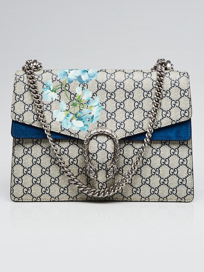 Gucci Blooms Belt GG Supreme Monogram Beige/Blue in Leather with  Silver-tone - US