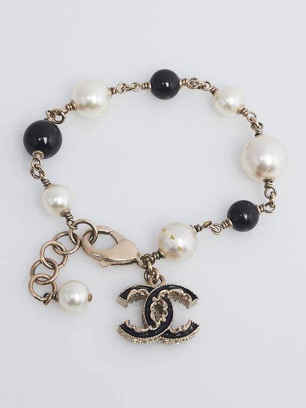 Chanel Black Bead and Pearl CC Logo Bracelet