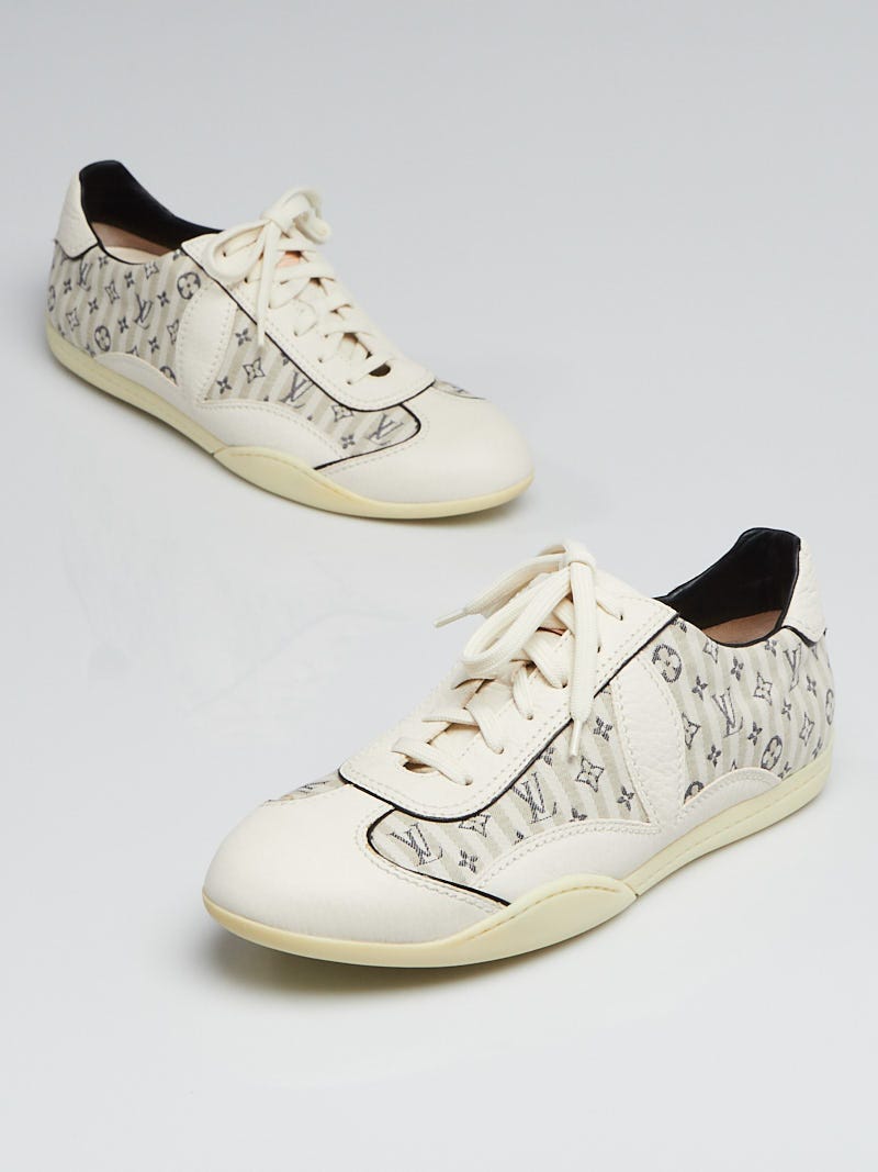 Louis Vuitton White Striped Mini Lin Canvas Sneakers Size