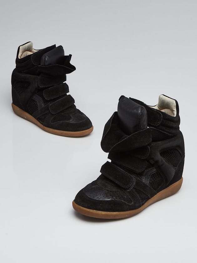 Isabel Marant Black Suede Bekett Over Basket Sneaker Wedges Size 6.5/37