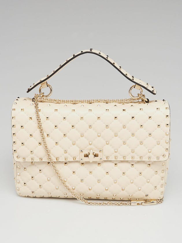 Valentino White Quilted Leather Rockstud Large Flap Bag 