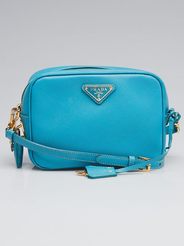 Prada Turquoise Saffiano Lux Leather Small Crossbody Bag