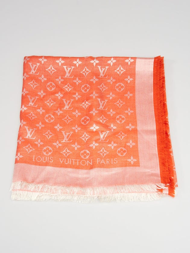 Louis Vuitton Orange Monogram Denim Silk/Wool Shawl Scarf