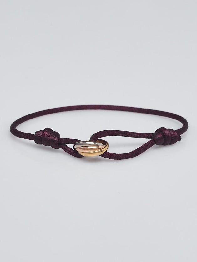 Cartier Purple Silk Rope and 18k Tri- Gold Trinity Bracelet 