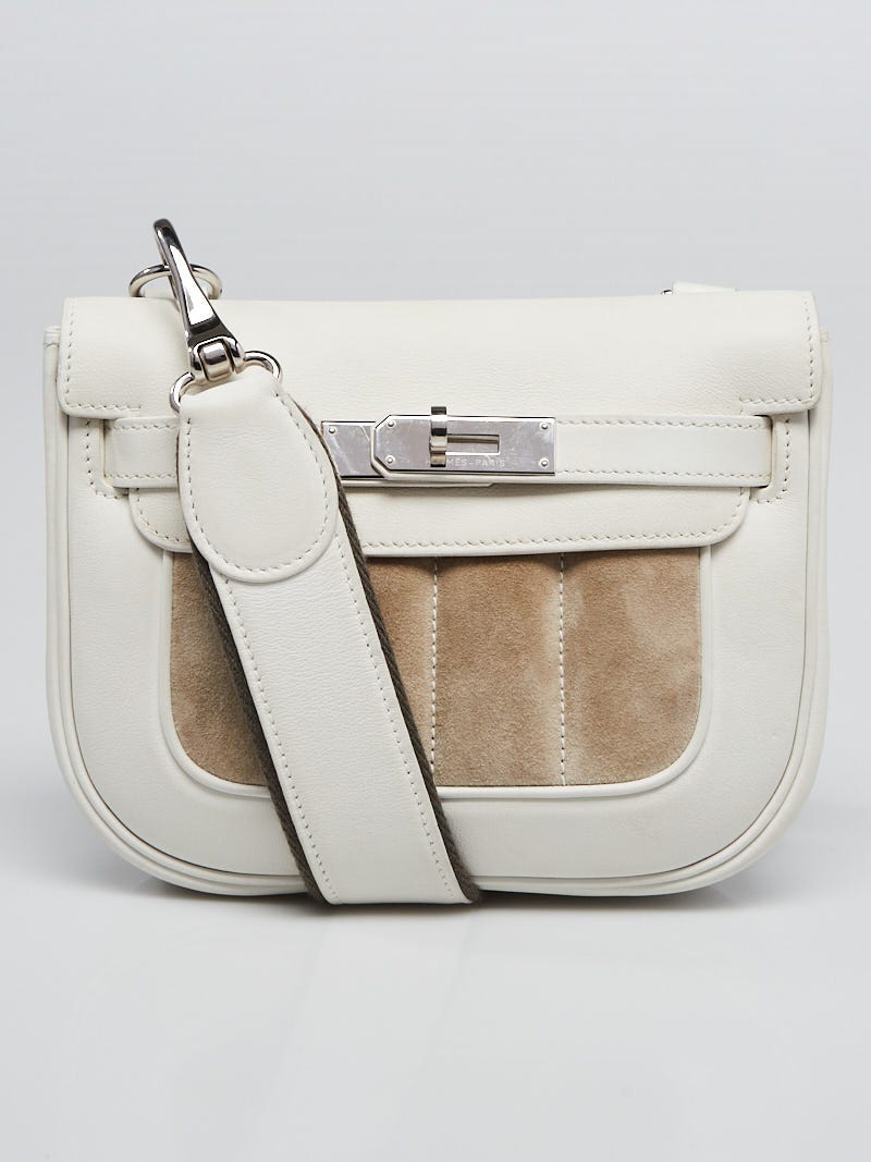 Hermes White Swift Leather and Suede Berline Mini Bag - Yoogi's Closet