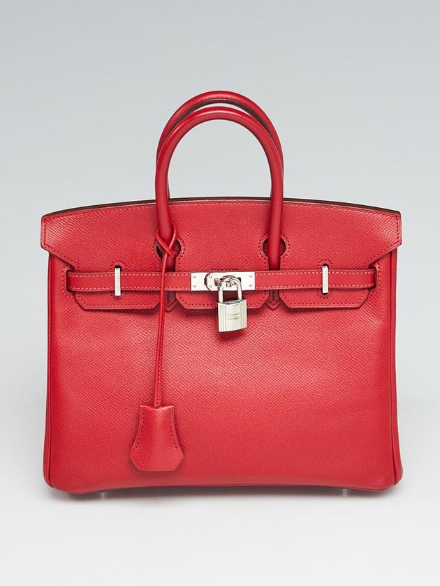 Hermes 25cm Rouge Garance Epsom Leather Palladium Plated Birkin Bag