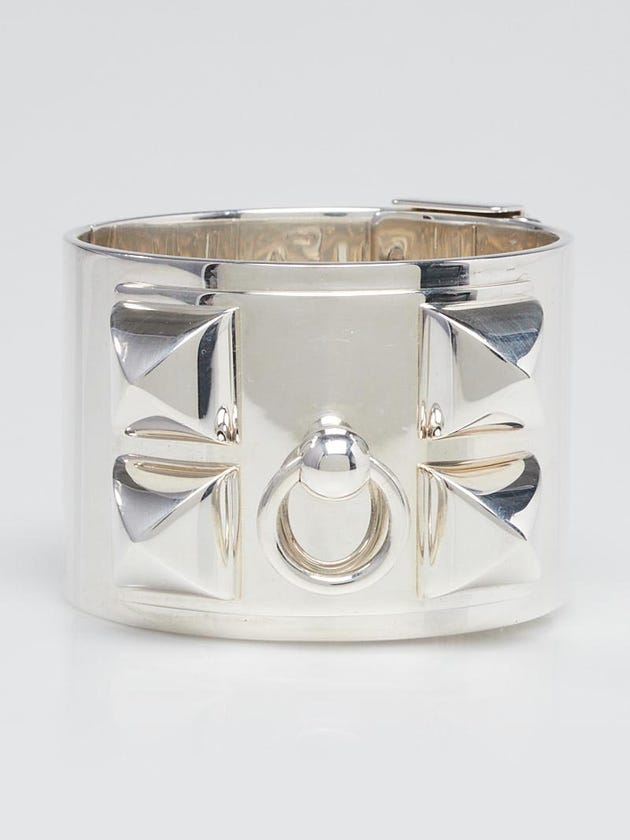 Hermes Sterling Silver Collier de Chien Cuff Bracelet Size SH