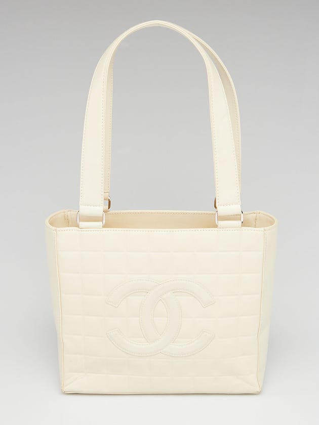 Chanel Ivory Quilted Lambskin Leather Chocolate Bar Small Tote Bag