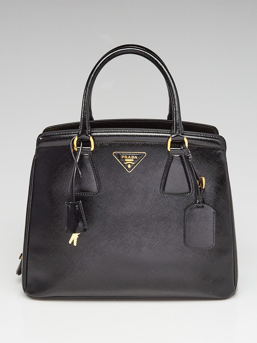 Prada Black Saffiano Vernice Leather Top Handle Bag BN2412