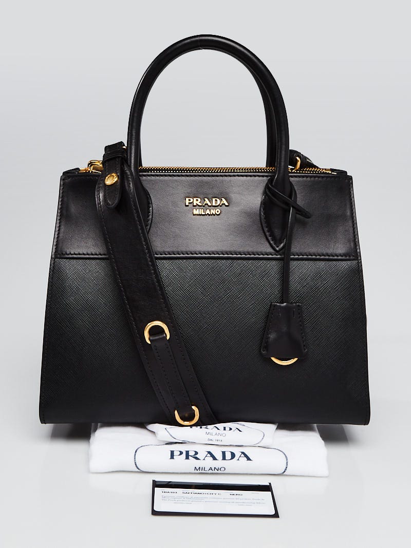 Prada Black Saffiano and City Calf Leather Paradigme Bag 1BA103