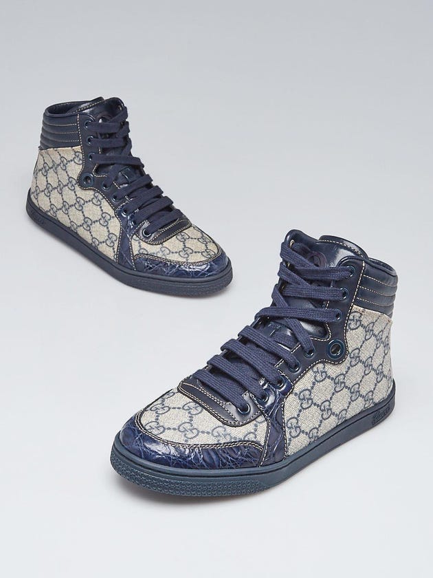 Gucci Beige/Blue GG Supreme Canvas Coda High Top Sneakers Size 6.5/37