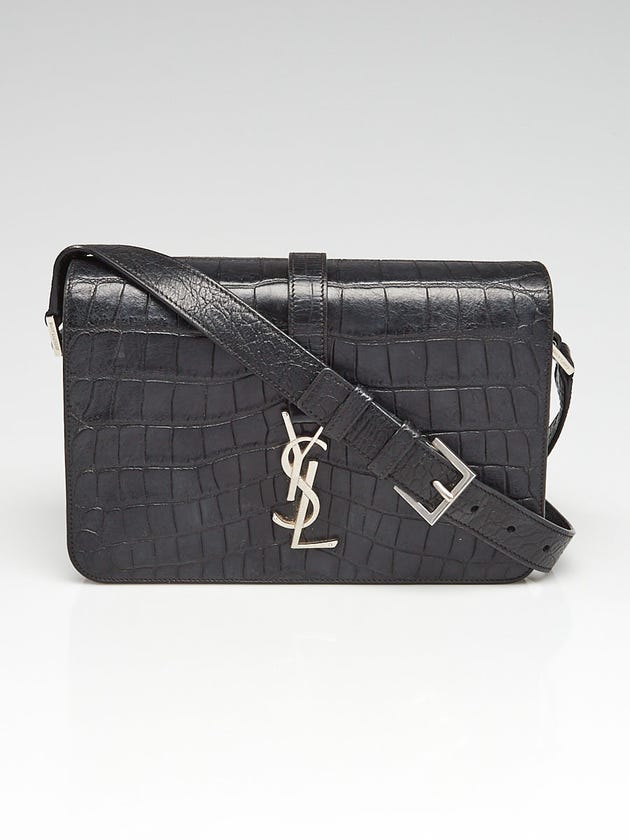 Yves Saint Laurent Black Crocodile Embossed Calfskin Leather Universite Medium Bag