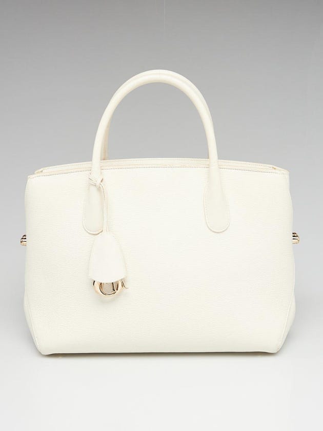 Christian Dior White Pebbled Leather Large Bar Tote Bag