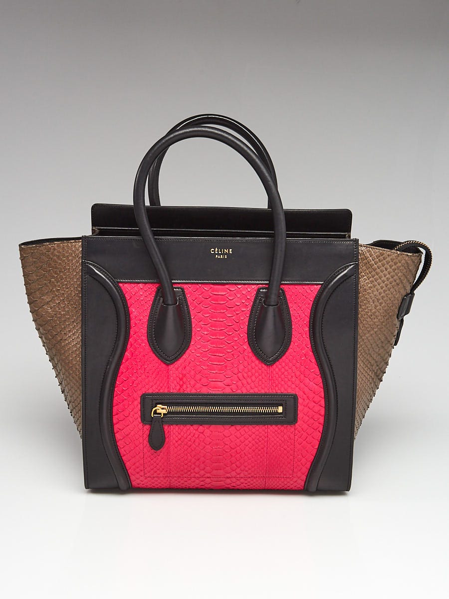 新到着 Celine Tote Luggage Mini Leather and Python Pink/Grey/Black 小物