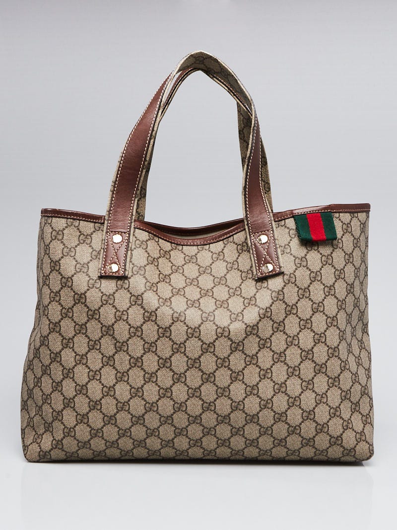 Gucci Beige/Brown GG Coated Canvas Signature Web Loop Small Tote Bag -  Yoogi's Closet