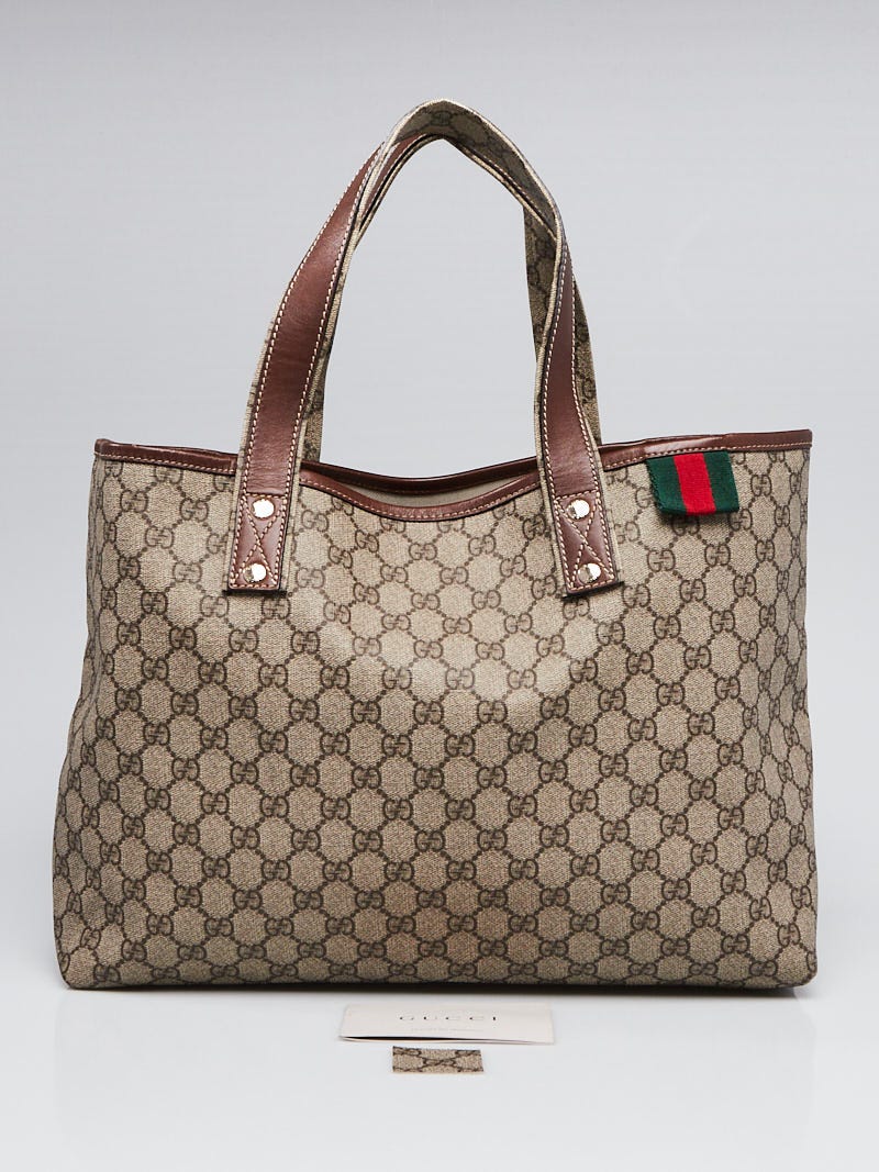Gucci Beige Brown GG Coated Canvas Signature Web Loop Small Tote