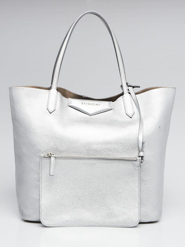 Givenchy Silver Leather Antigona Large Shopping Tote Bag
