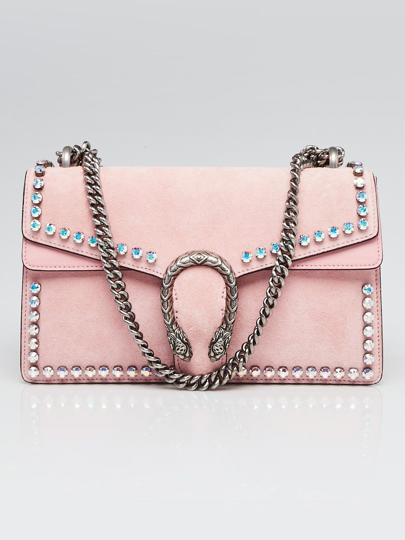 Gucci Pink Suede Crystal Small Dionysus Shoulder Bag Yoogi s Closet