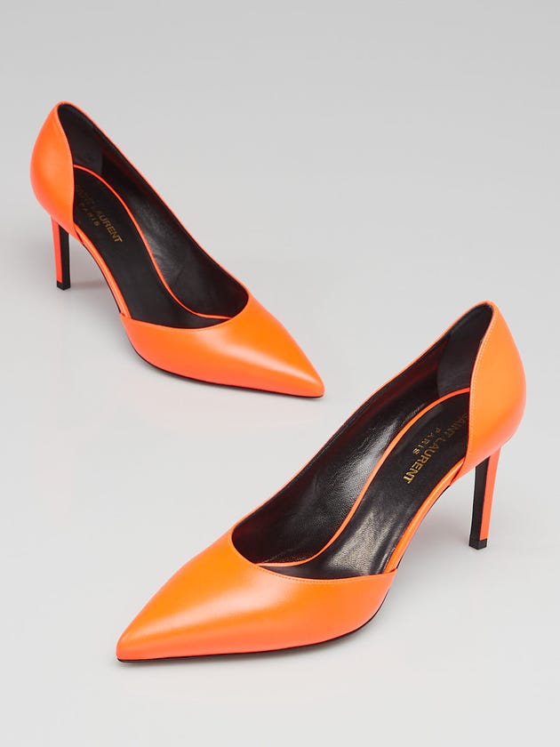 Yves Saint Laurent Flou Orange Leather Paris 80 d'Orsay Pumps Size 8.5/39