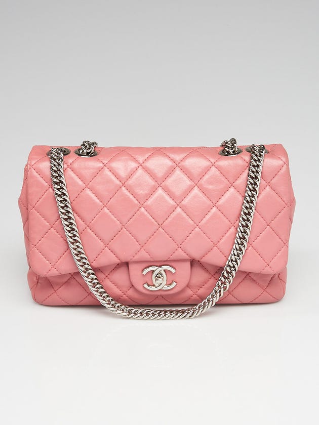Chanel Pink Quilted Lambskin Leather Bijoux Chain Jumbo Single Flap Bag