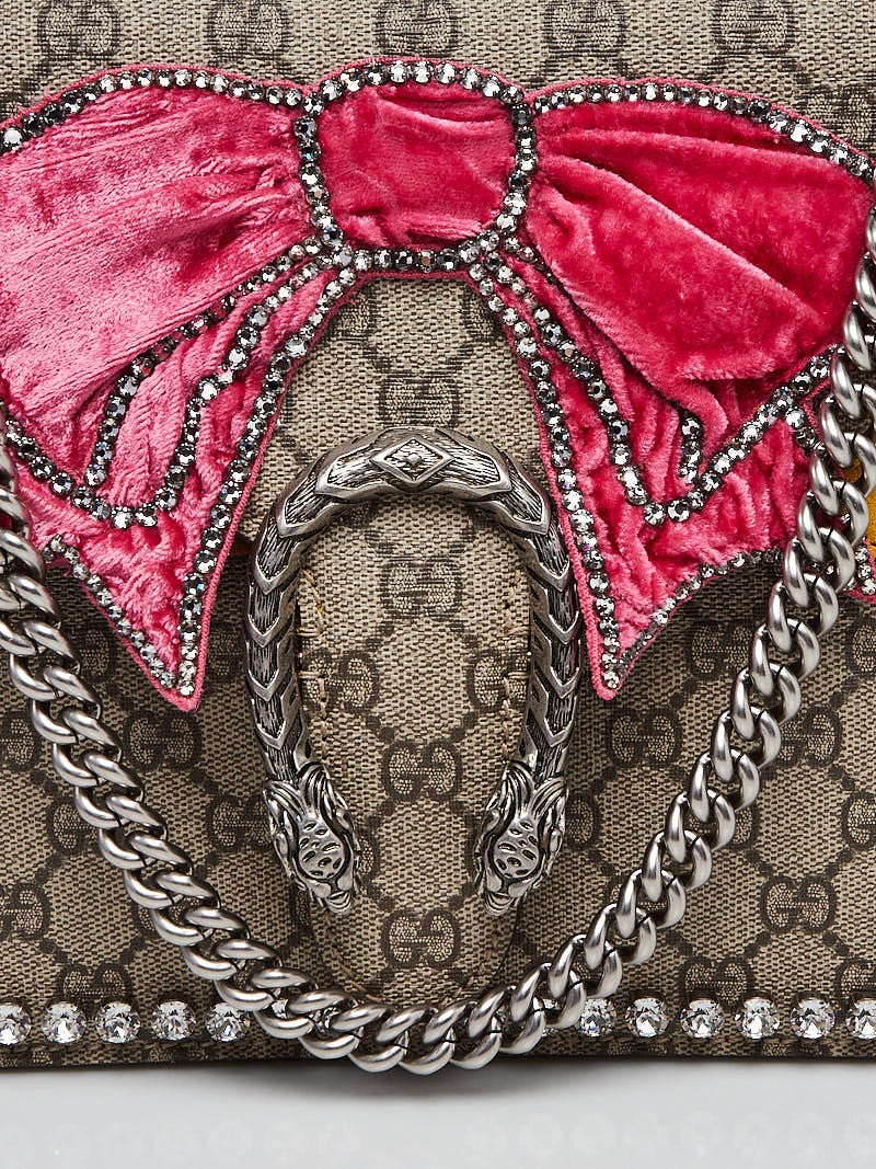 Gucci Beige GG Supreme Canvas Embroidered Crystal Bow Medium Dionysus Shoulder Bag Yoogi s Closet