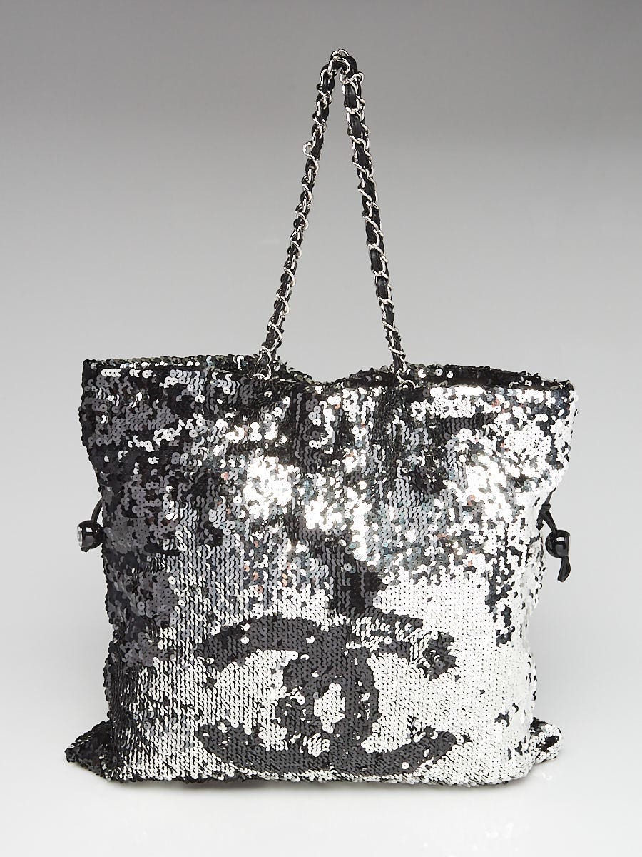 Chanel Silver/Black Sequin Summer Night Tote Bag | Yoogi's Closet