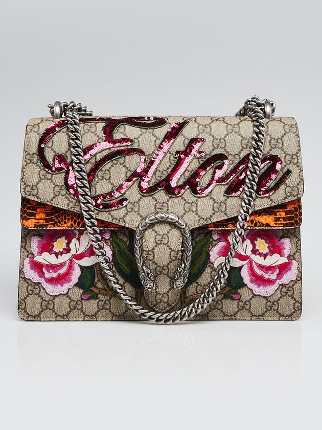 Gucci Beige GG Supreme Canvas Embroidered Elton Medium Dionysus Bag