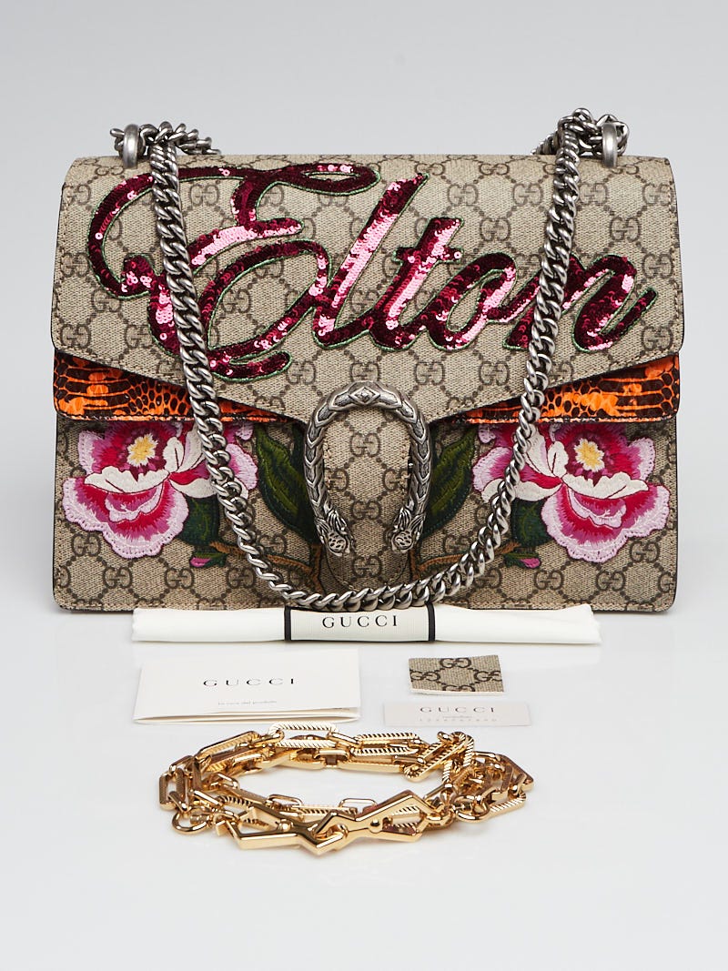 Gucci Beige GG Supreme Canvas Embroidered Elton Medium Dionysus