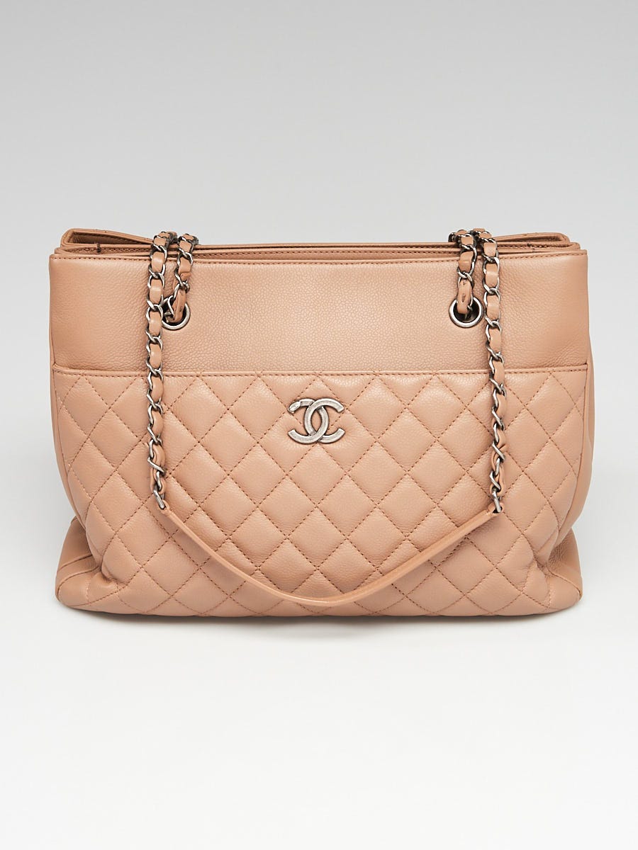 Chanel Beige Quilted Grained Leather Shopping Tote Bag - Yoogi's Closet