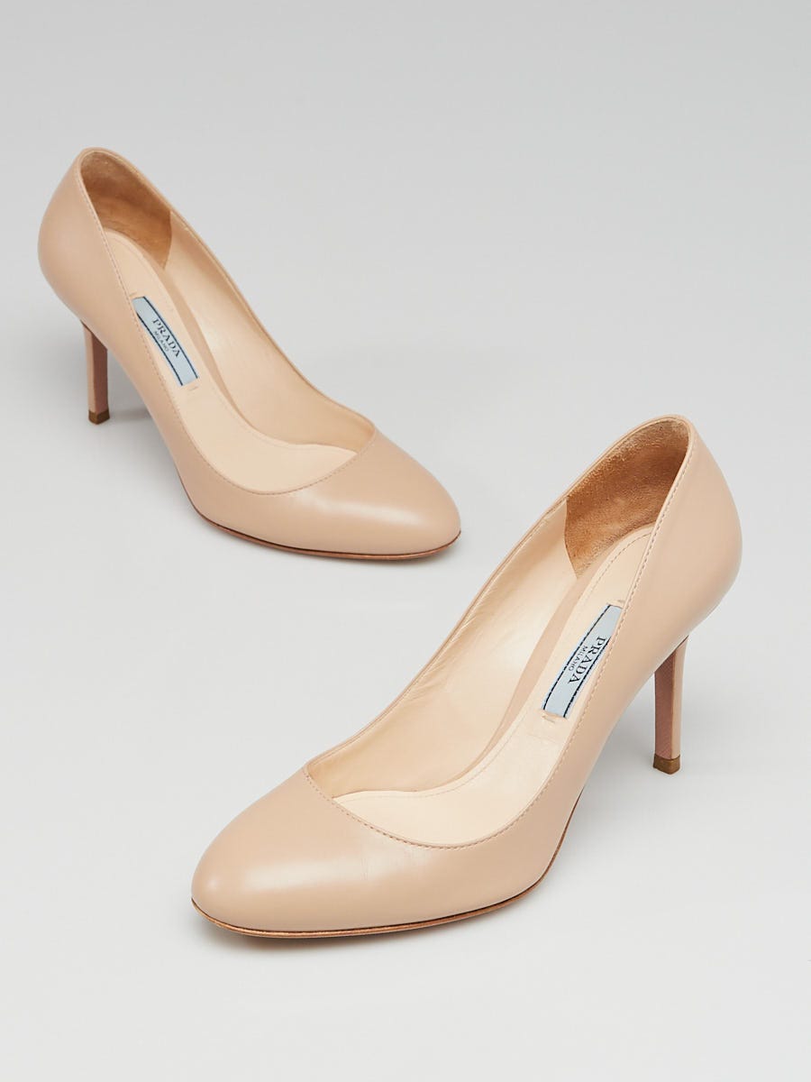 Prada Beige Smooth Leather Rounded Toe Pumps Size 4.5 35 Yoogi s
