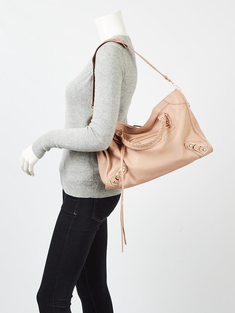 Balenciaga Rose Des Sables Grained Chevre Leather Metallic Edge Motorcycle City Bag Yoogi s Closet