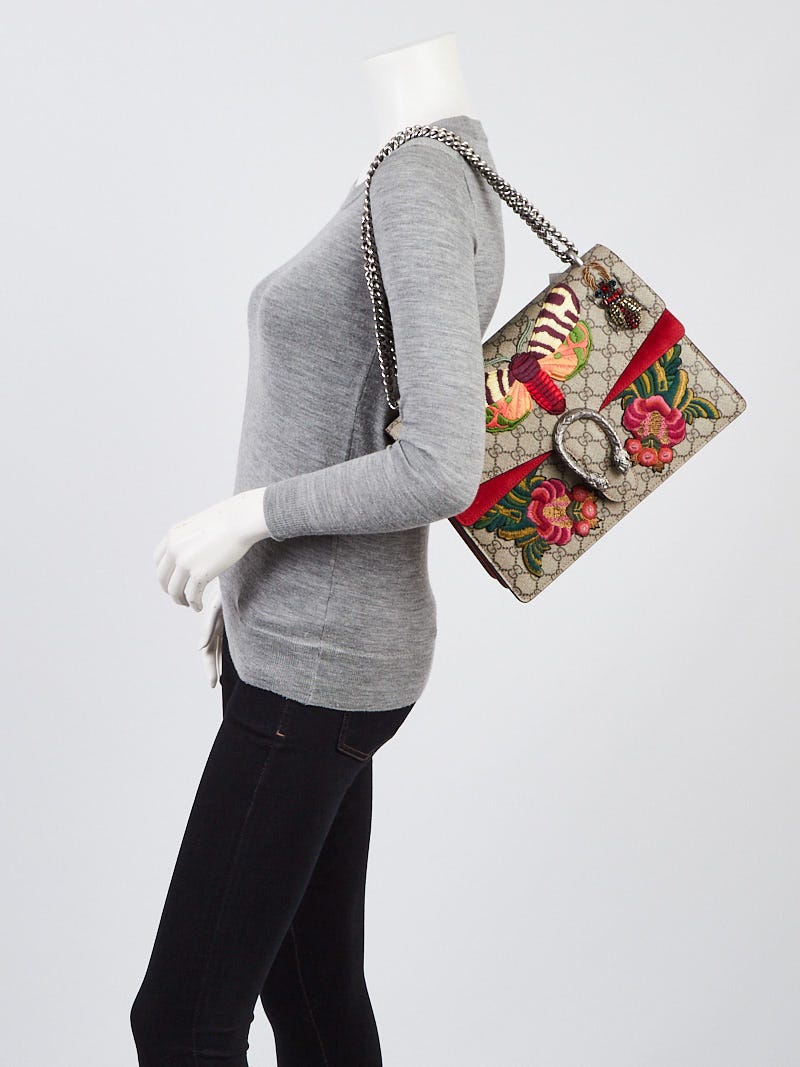 Gucci Beige GG Supreme Canvas Embroidered Moth Flowers Medium Dionysus Shoulder Bag Yoogi s Closet