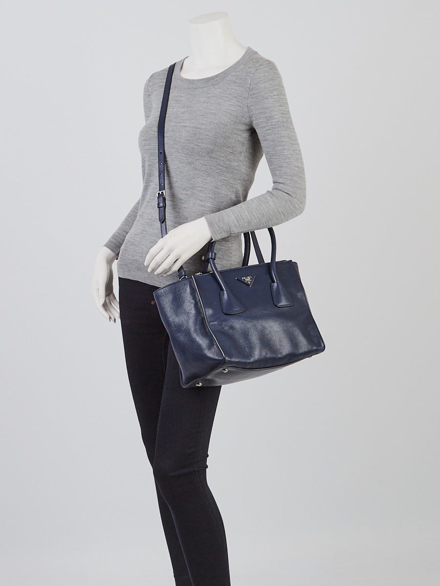 Prada Denim Glace Calf Leather Twin Pocket Double Handle Tote Bag
