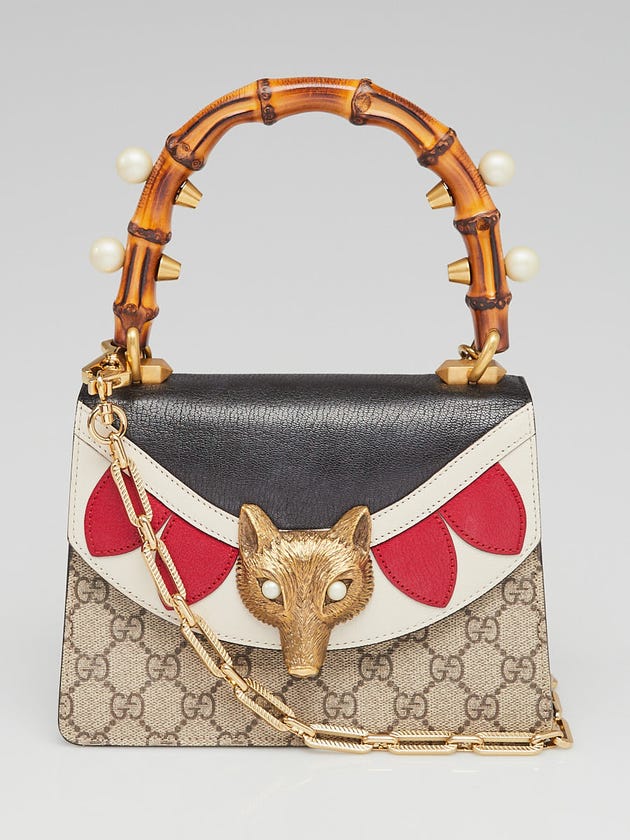 Gucci Beige GG Supreme Coated Canvas Broche Small Top Handle Bag