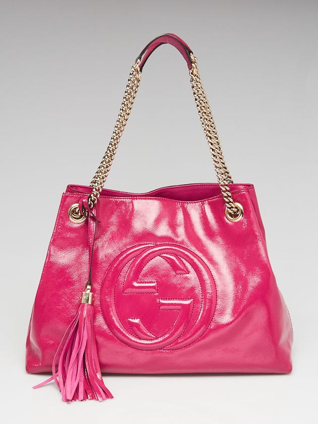 Gucci Pink Pebbled Patent Leather Soho Chain Tote Bag